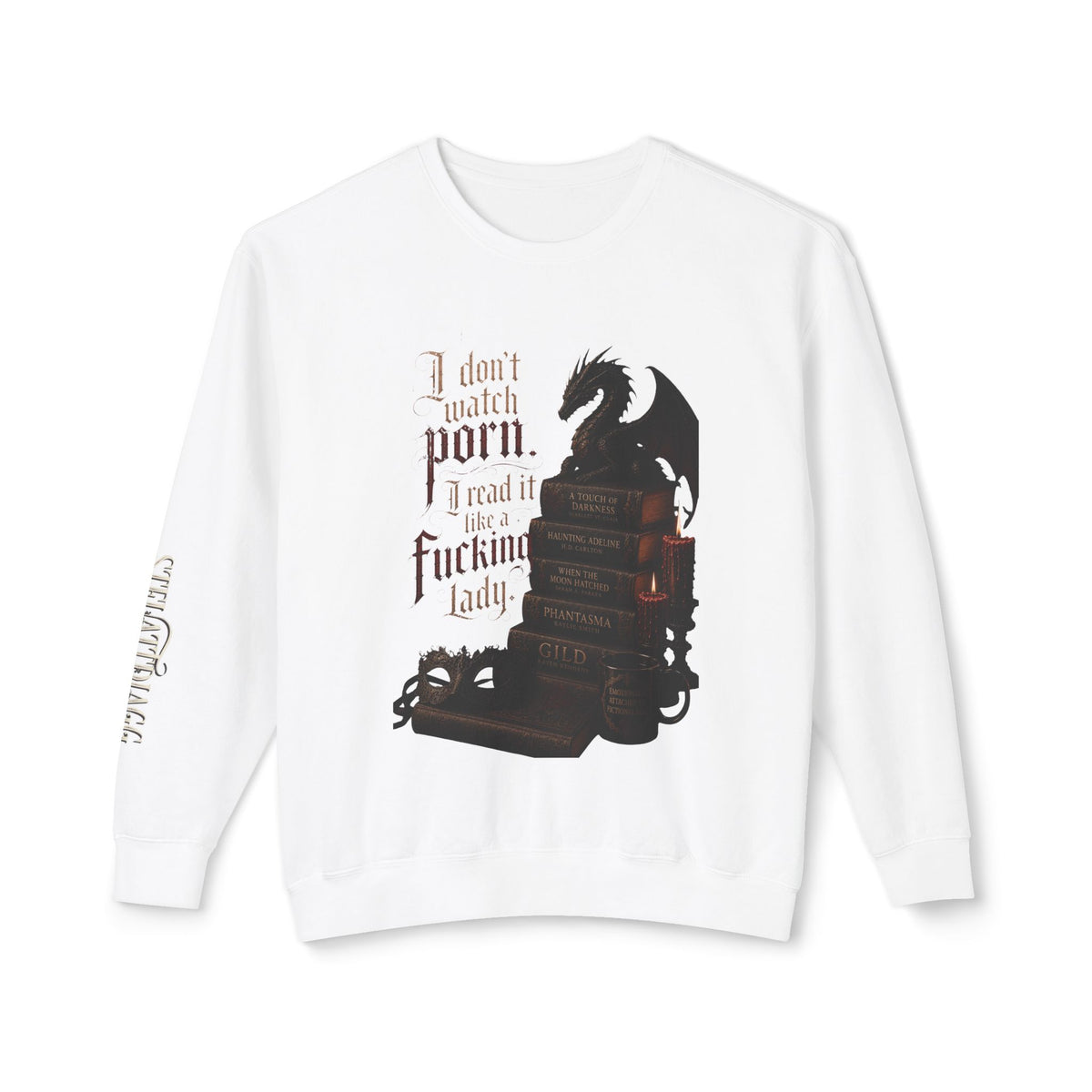 Dragon Bookstack Crewneck Sweatshirt — “I don’t watch porn. I read it, fucking lady.”