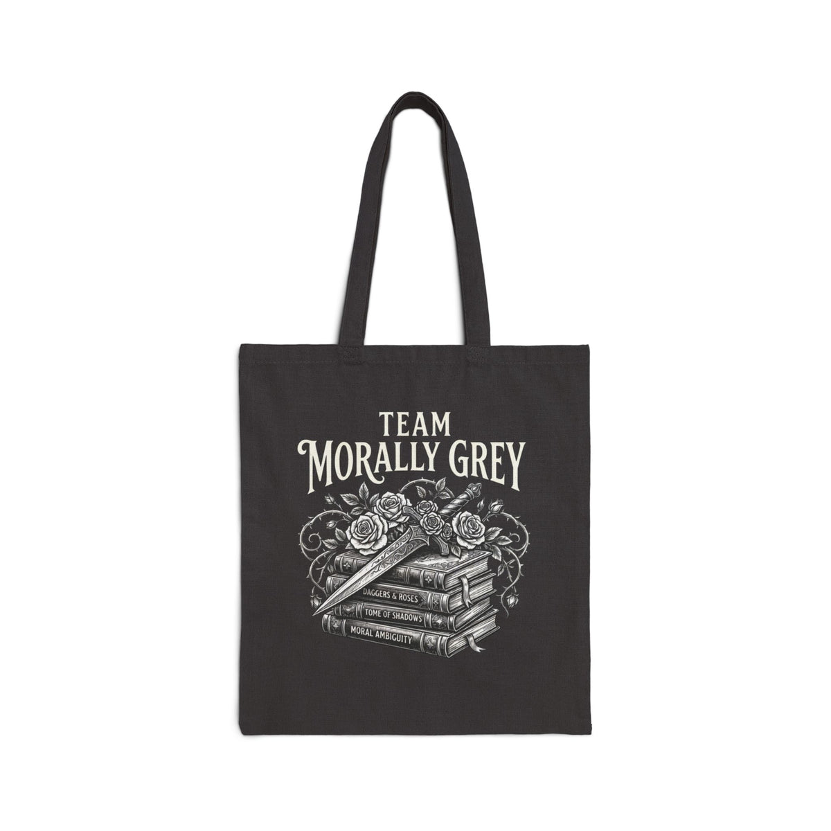 Team Morally Grey Canvas Tote Bag — Vintage Stack of Books Floral Booklover Tote