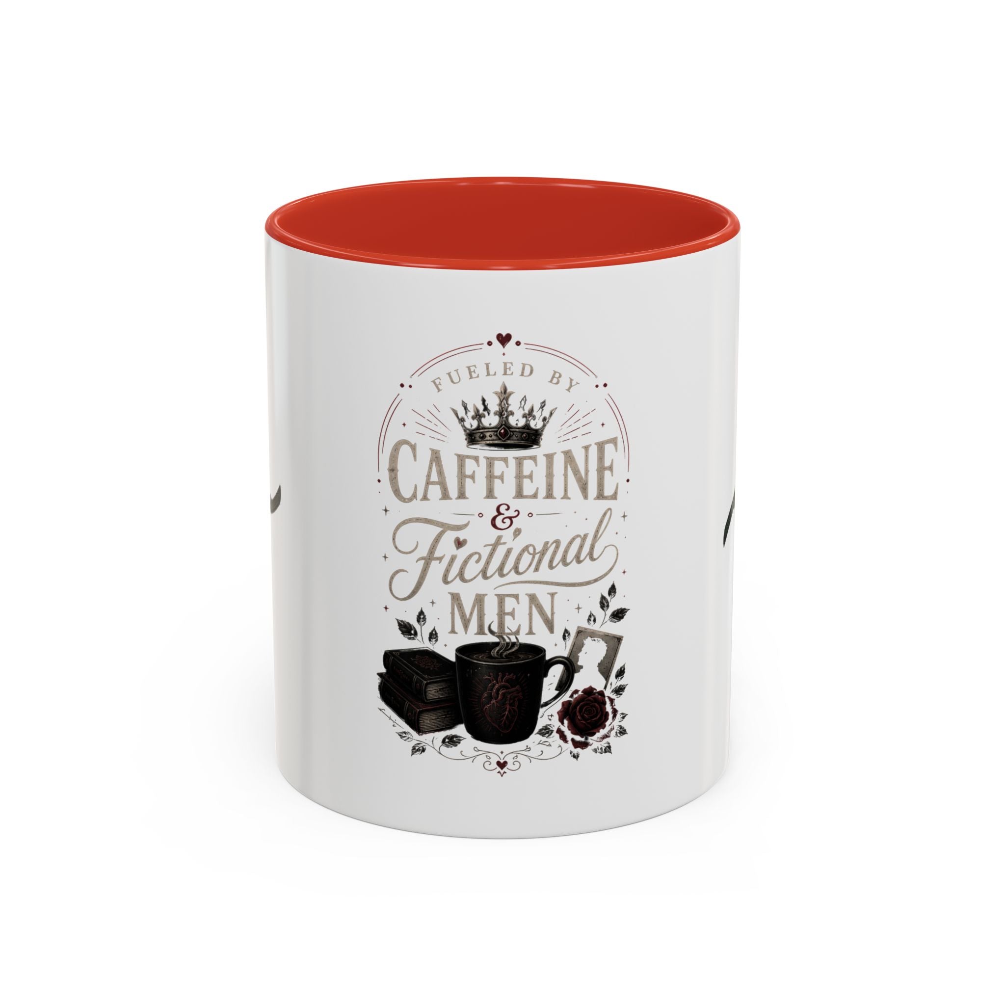 Caffeine & Fictional Men Accent Coffee Mug — 11/15oz Rose & Crown Literary Gift
