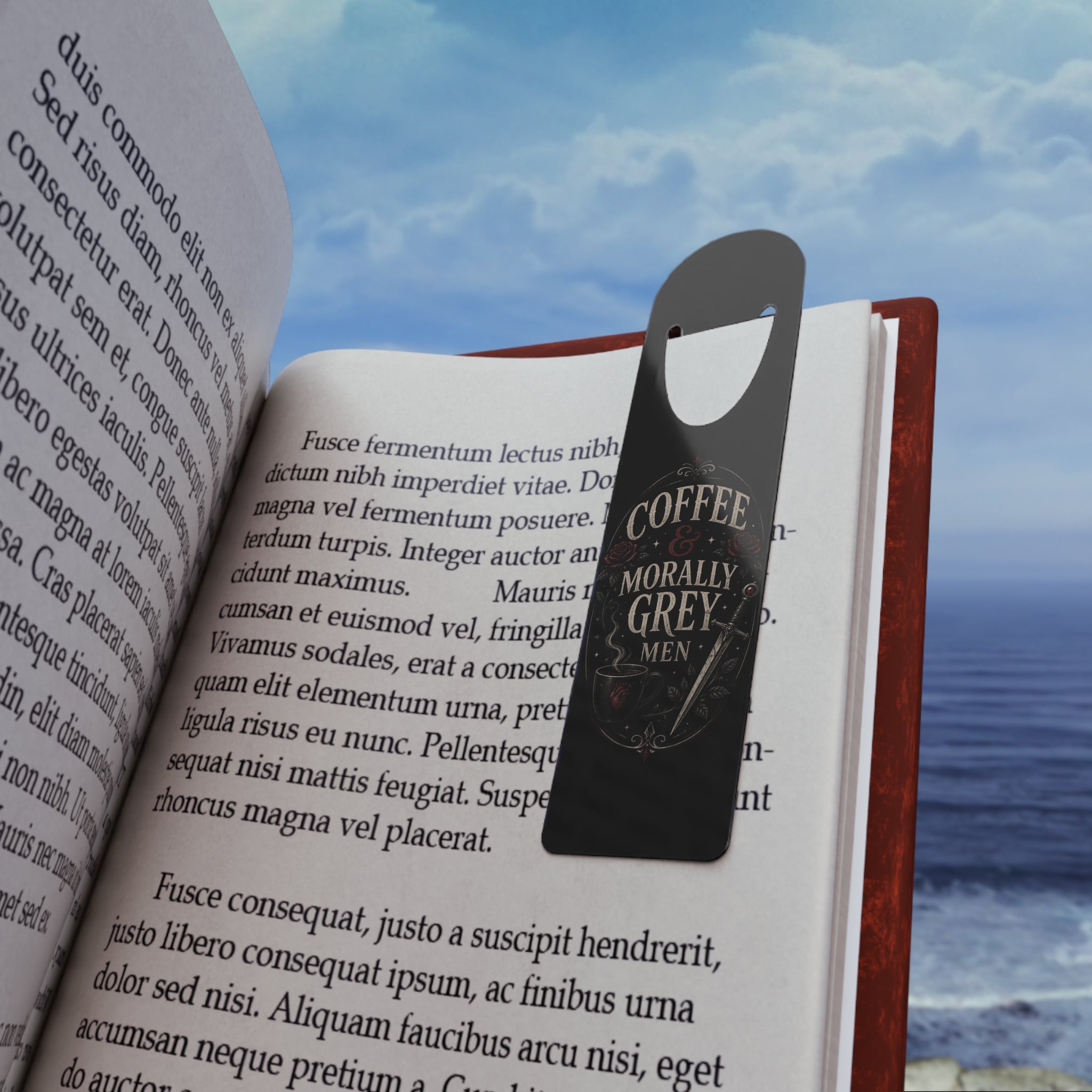 Bookmark — "Coffee & Morally Grey Men" Metal Reading Bookmark, Literary Gift for Book Lovers