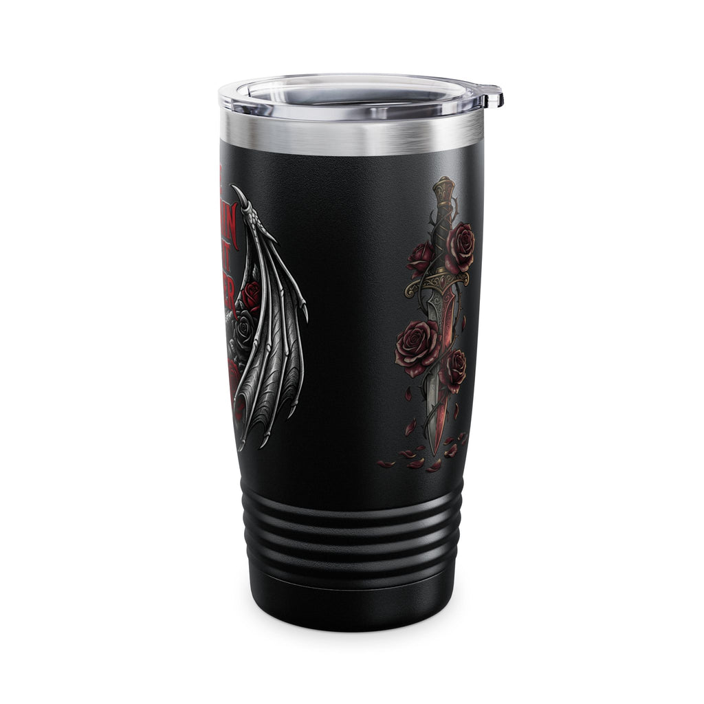 20oz Tumbler — “The Villain Does It Better” Gothic Bat Wings & Roses Travel Mug