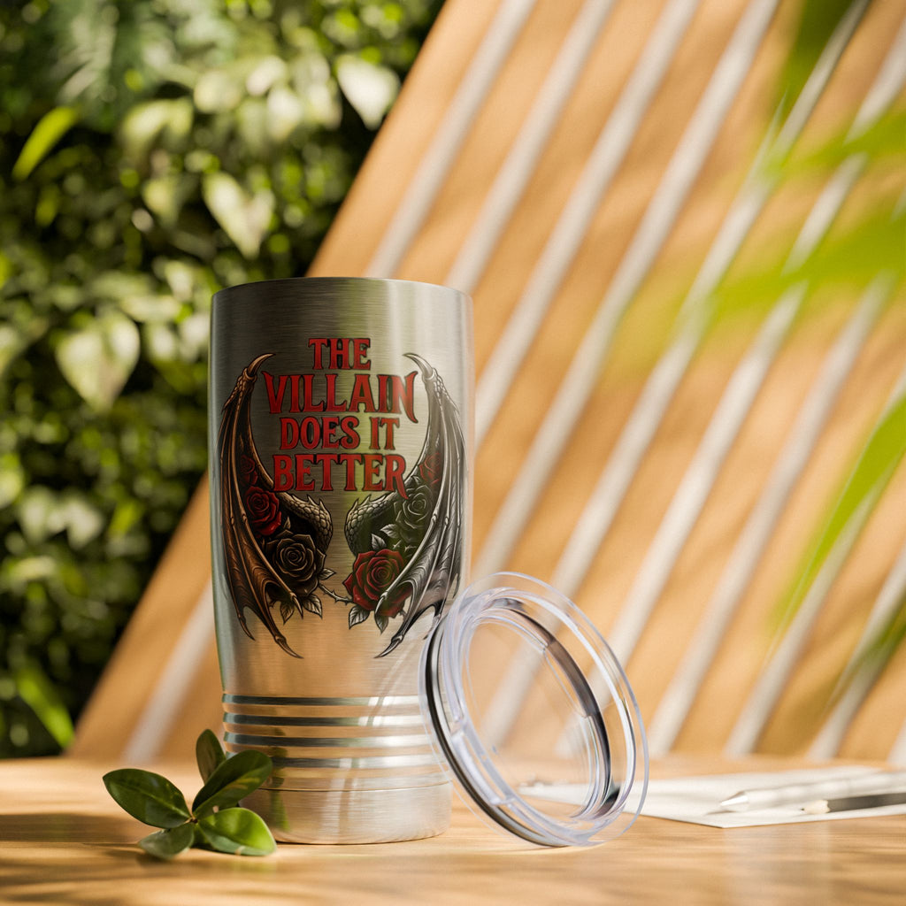 20oz Tumbler — “The Villain Does It Better” Gothic Bat Wings & Roses Travel Mug