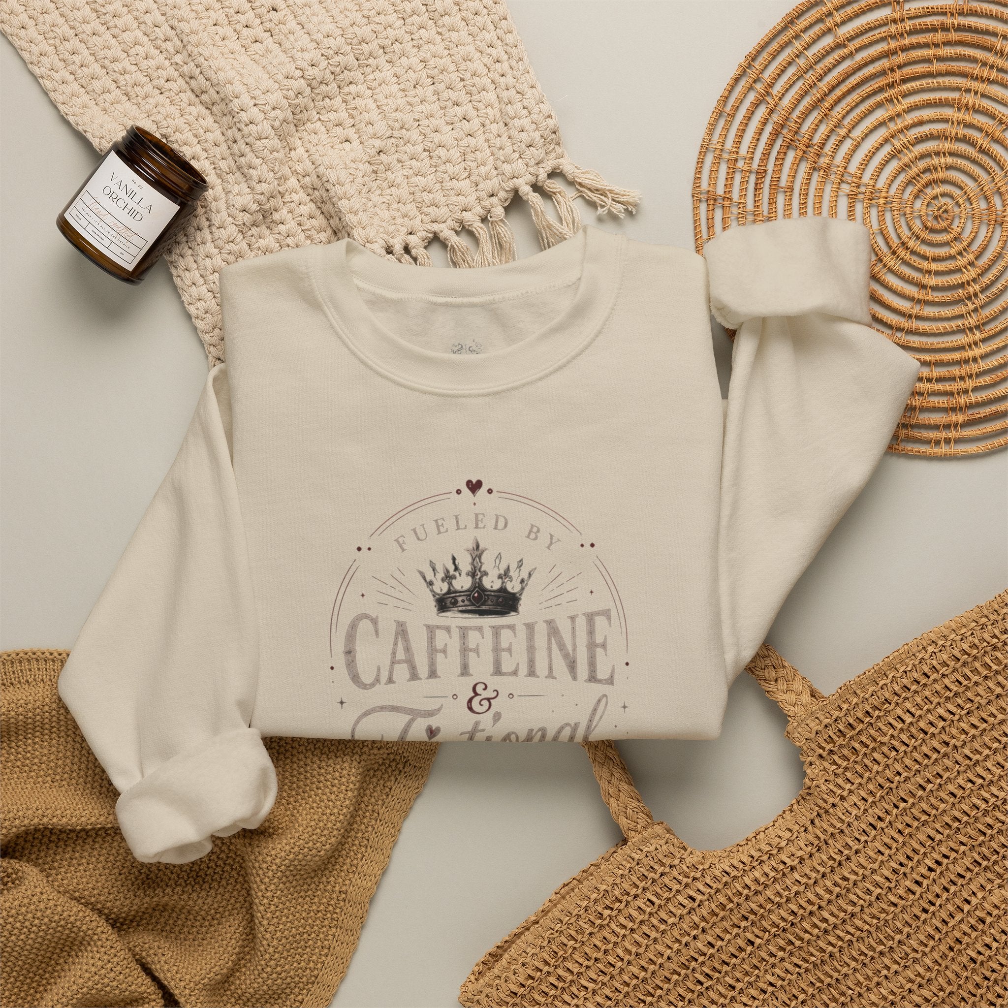 Fueled By Caffeine and Fictional Men Crewneck Sweatshirt