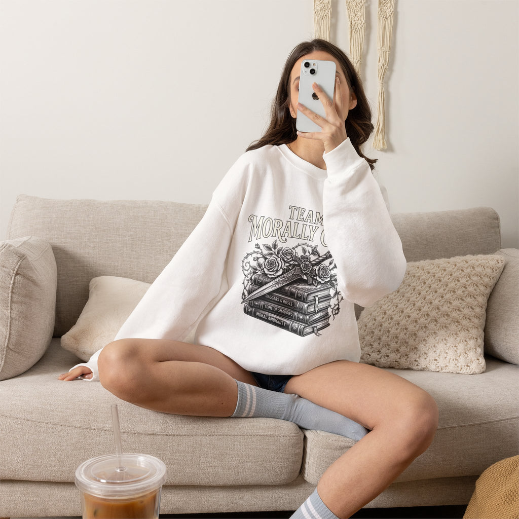 Team Morally Grey Crewneck Sweatshirt – Gothic Booklover Graphic