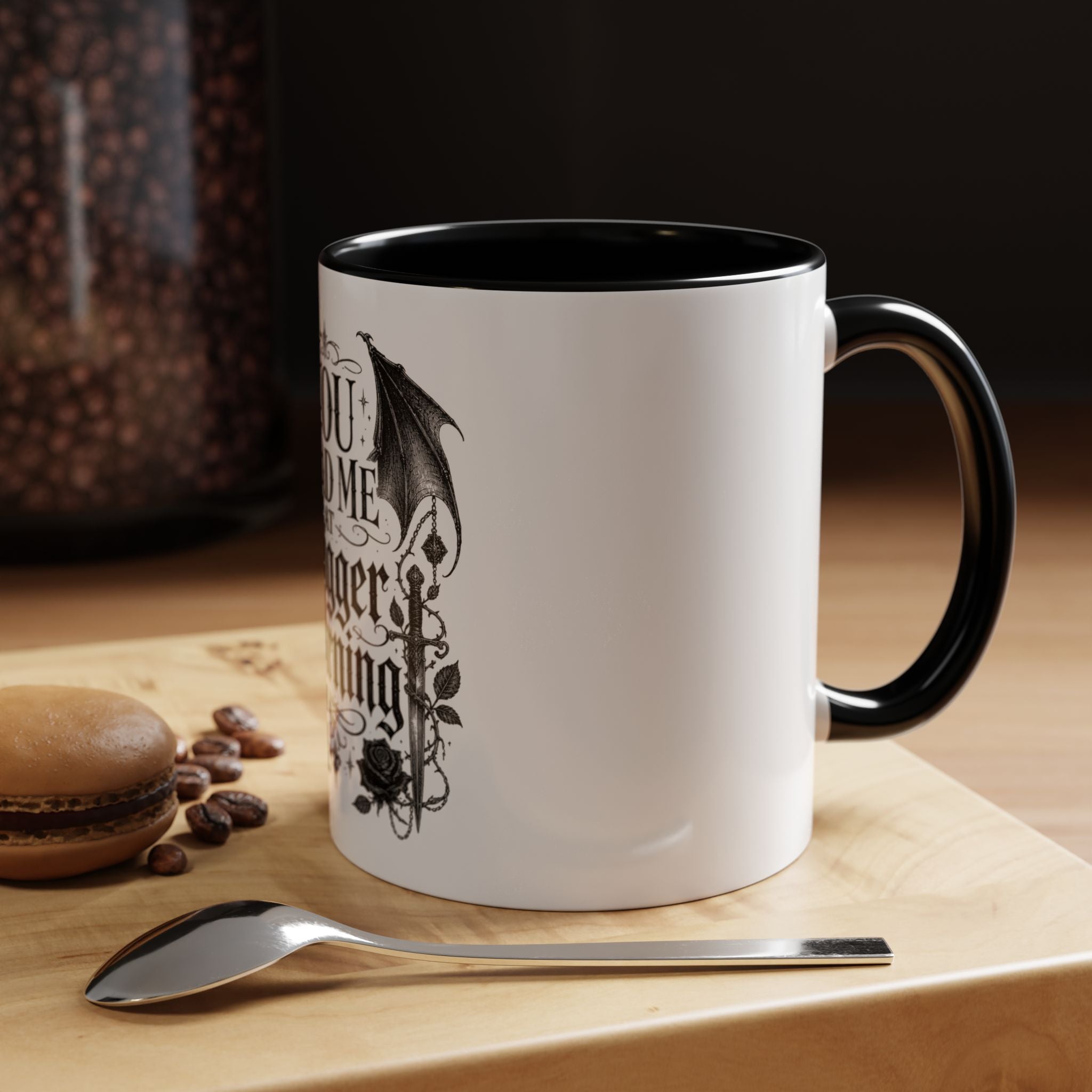 Accent Coffee Mug — "You Had Me at Trigger Warning" Gothic Bat Rose Design (11/15oz)