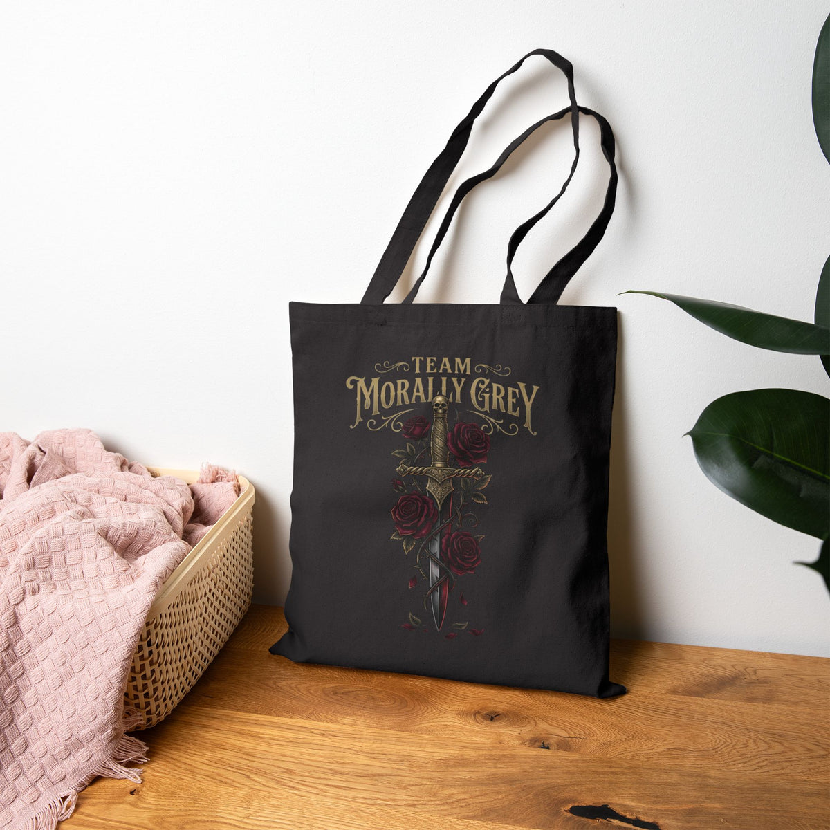 Team Morally Grey Canvas Tote Bag — Gothic Rose Eco Shopper