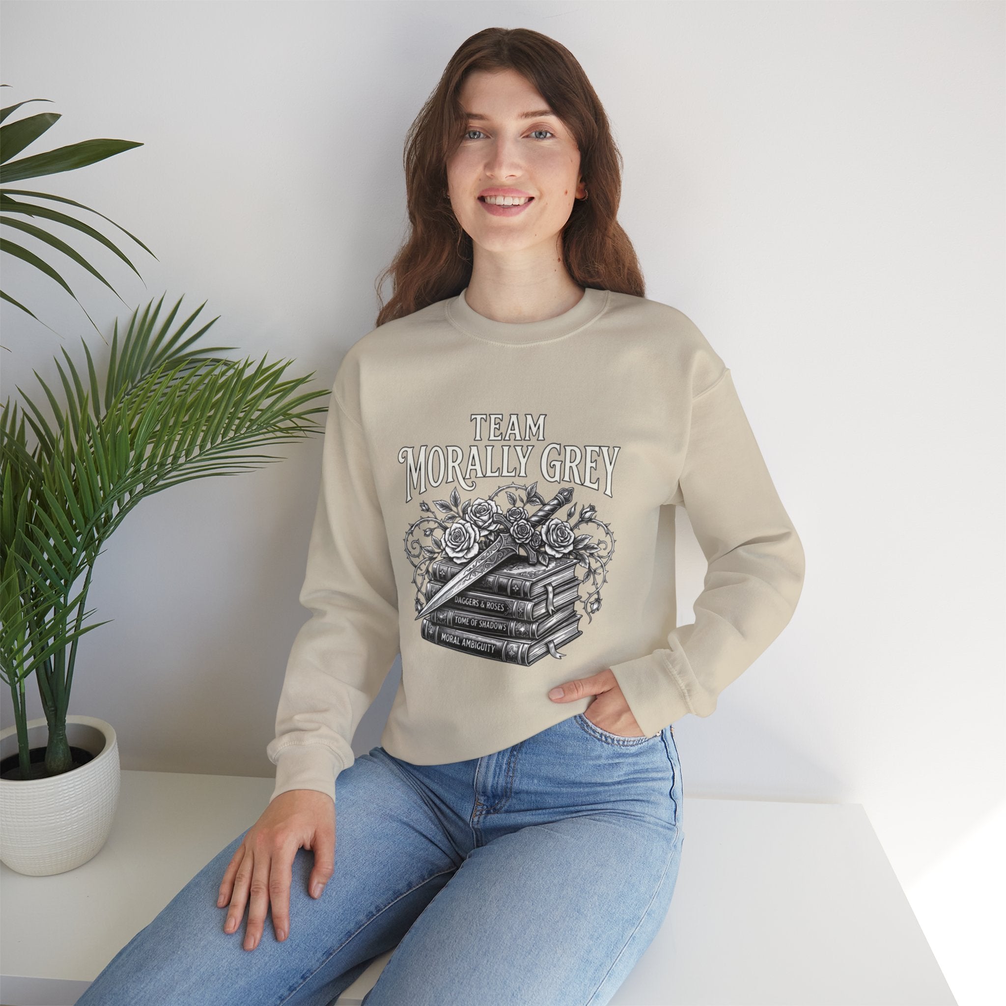 Team Morally Grey Crewneck Sweatshirt – Gothic Booklover Graphic
