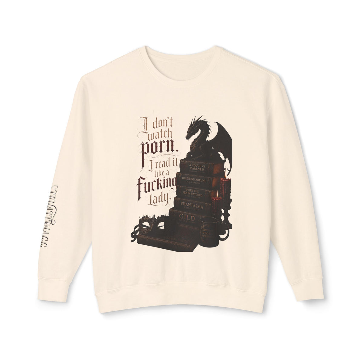 Dragon Bookstack Crewneck Sweatshirt — “I don’t watch porn. I read it, fucking lady.”