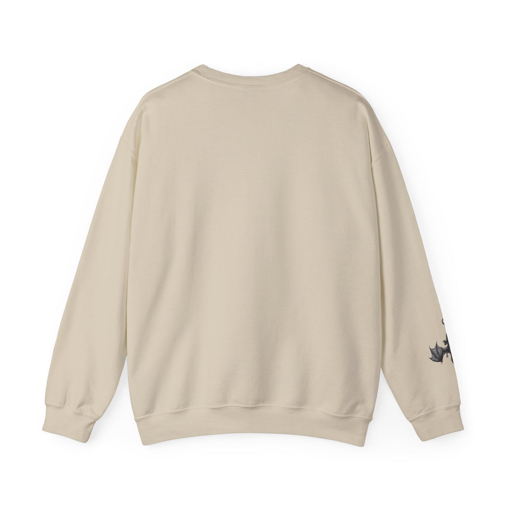 Crewneck Sweatshirt — "You Had Me at Trigger Warning" Gothic Bat Floral Design