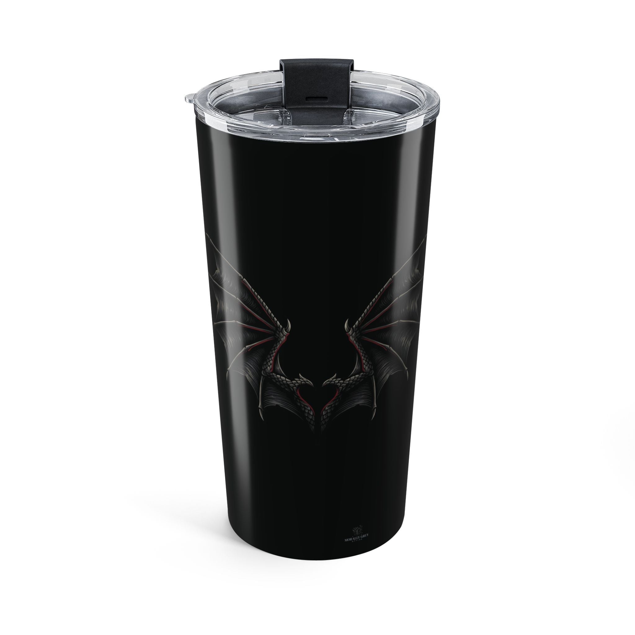 20oz Tumbler — "Fueled by Caffeine & Fictional Men" Travel Mug with Gothic Bat Design