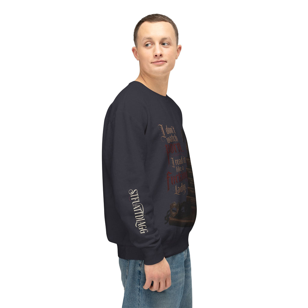 Dragon Bookstack Crewneck Sweatshirt — “I don’t watch porn. I read it, fucking lady.”