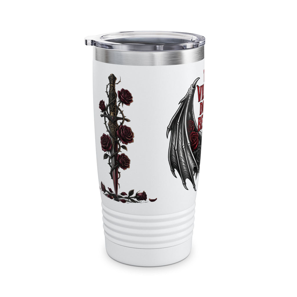 20oz Tumbler — “The Villain Does It Better” Gothic Bat Wings & Roses Travel Mug
