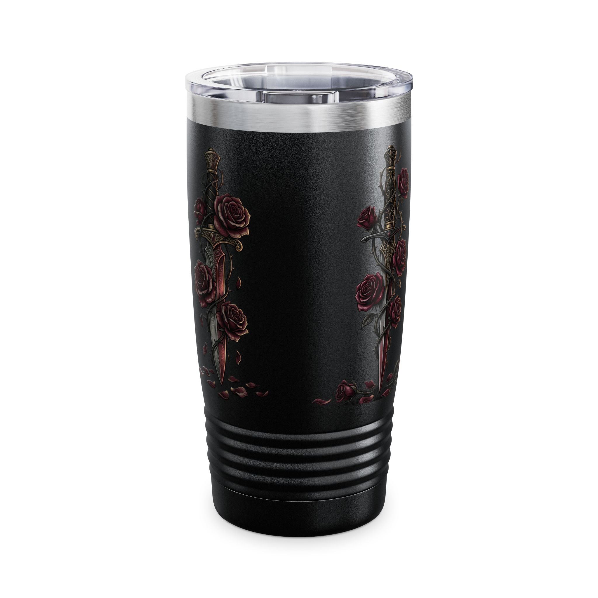 20oz Tumbler — “The Villain Does It Better” Gothic Bat Wings & Roses Travel Mug