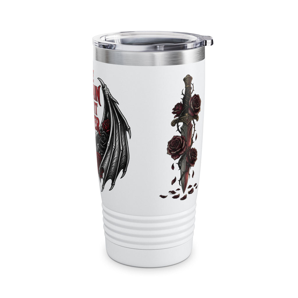20oz Tumbler — “The Villain Does It Better” Gothic Bat Wings & Roses Travel Mug