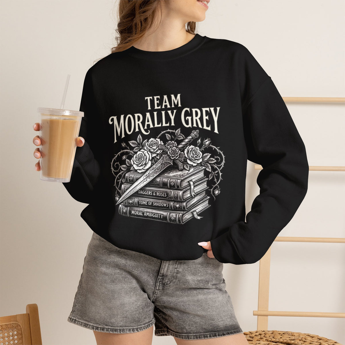 Team Morally Grey Crewneck Sweatshirt – Gothic Booklover Graphic