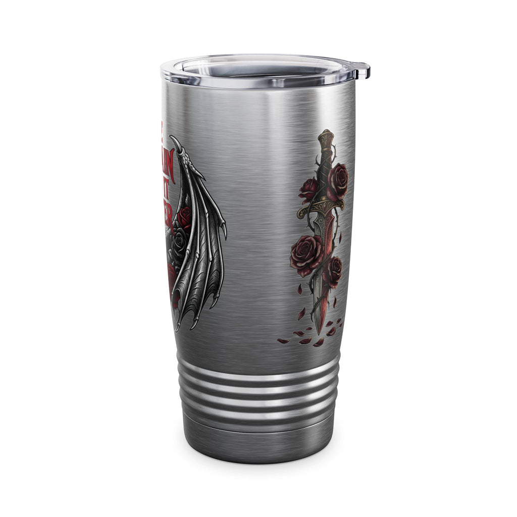 20oz Tumbler — “The Villain Does It Better” Gothic Bat Wings & Roses Travel Mug