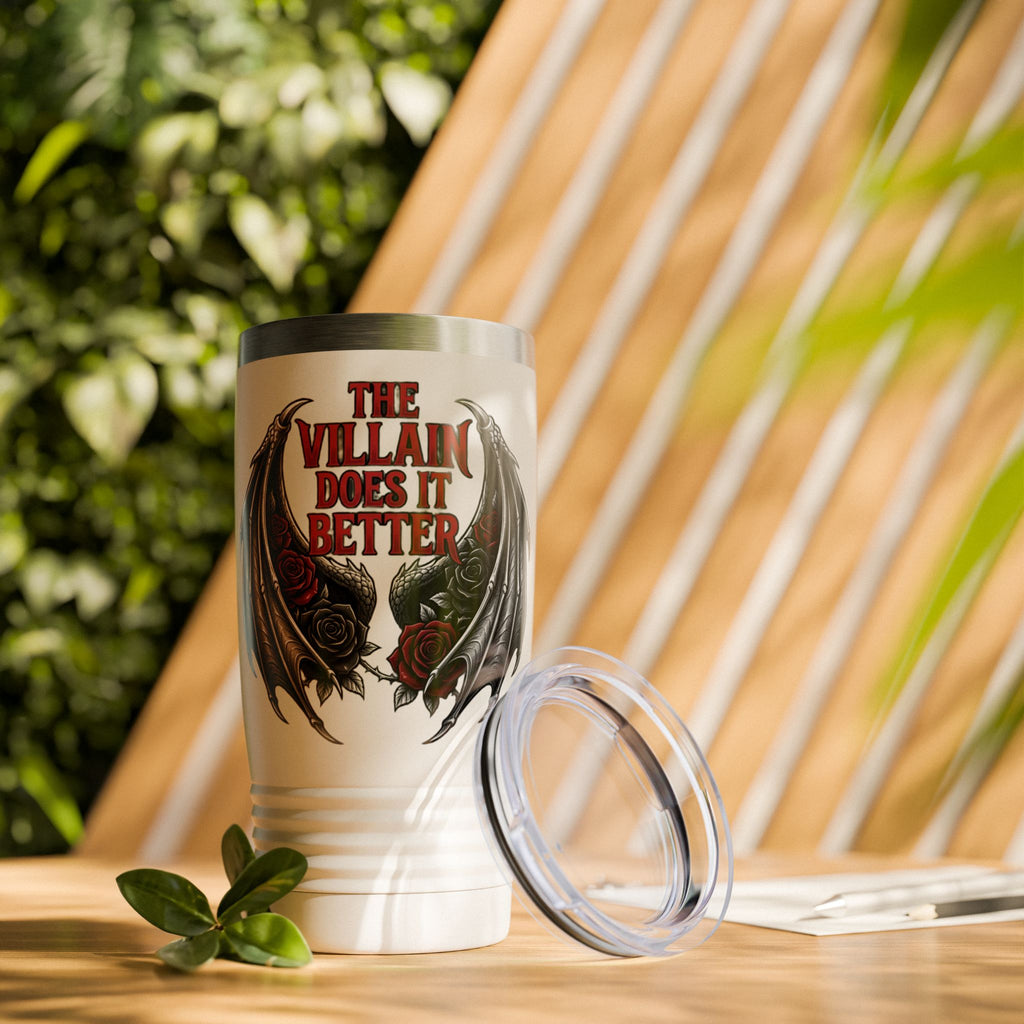 20oz Tumbler — “The Villain Does It Better” Gothic Bat Wings & Roses Travel Mug