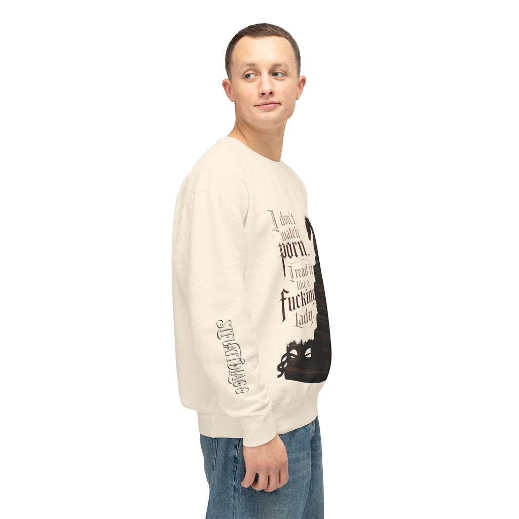 Dragon Bookstack Crewneck Sweatshirt — “I don’t watch porn. I read it, fucking lady.”