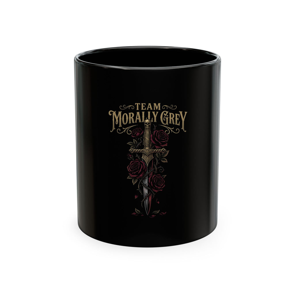 Team Morally Grey Ceramic Mug — Gothic Sword & Rose Coffee Cup
