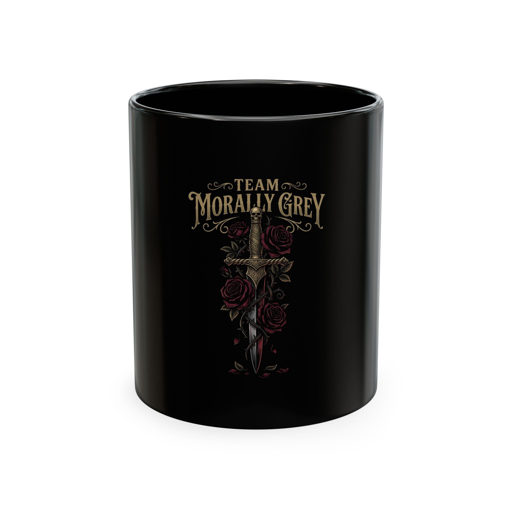 Team Morally Grey Ceramic Mug — Gothic Sword & Rose Coffee Cup