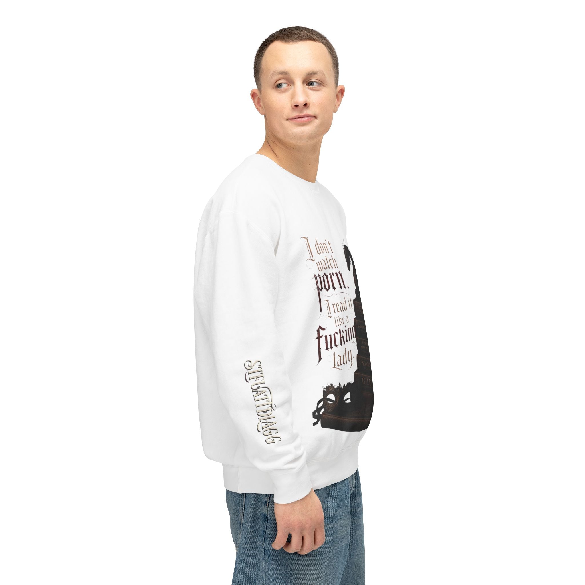 Dragon Bookstack Crewneck Sweatshirt — “I don’t watch porn. I read it, fucking lady.”