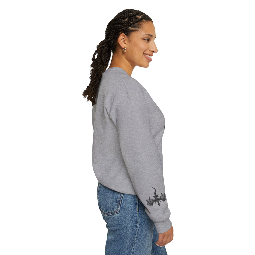 Crewneck Sweatshirt — "You Had Me at Trigger Warning" Gothic Bat Floral Design