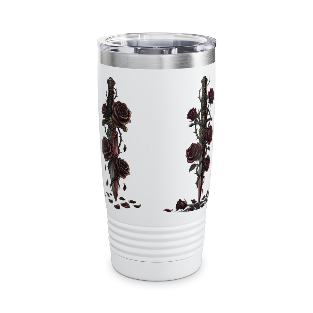 20oz Tumbler — “The Villain Does It Better” Gothic Bat Wings & Roses Travel Mug