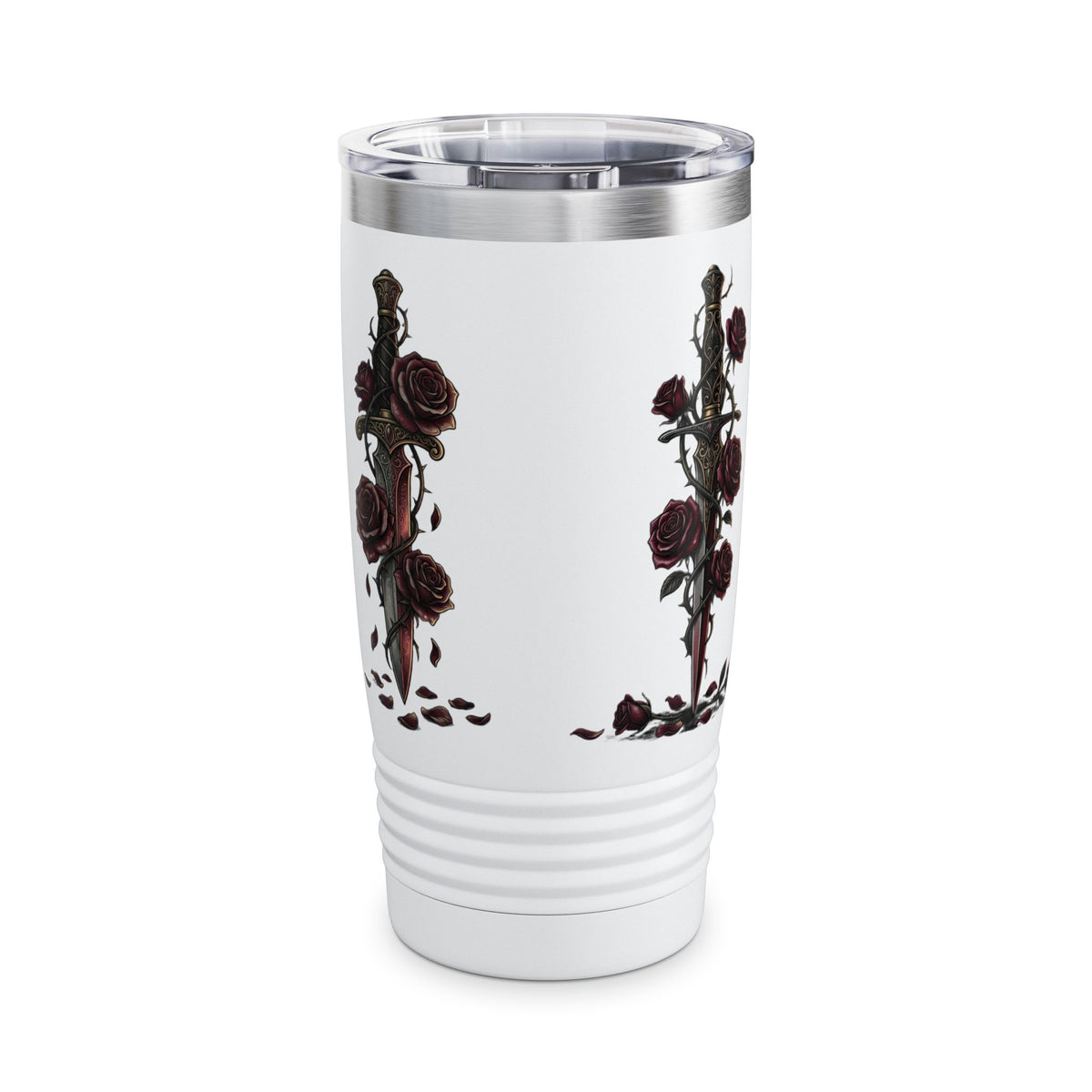20oz Tumbler — “The Villain Does It Better” Gothic Bat Wings & Roses Travel Mug