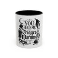 Accent Coffee Mug — "You Had Me at Trigger Warning" Gothic Bat Rose Design (11/15oz)